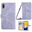 For Samsung Galaxy M02 A02 (EU Version) Shoulder Strap Skin-touch Feeling Phone Case Bag, Butterflies Flower Pattern Imprinting Hands-free Stand Wallet Phone Cover For Sale