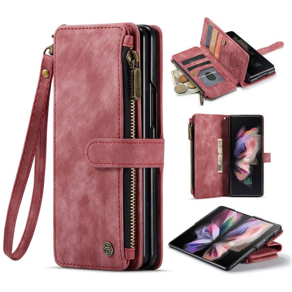 CASEME C30 Series for Samsung Galaxy Z Fold3 5G Zipper Pocket Wallet Bump Proof PU Leather Multiple Card Slots Stand Phone Cover on Sale