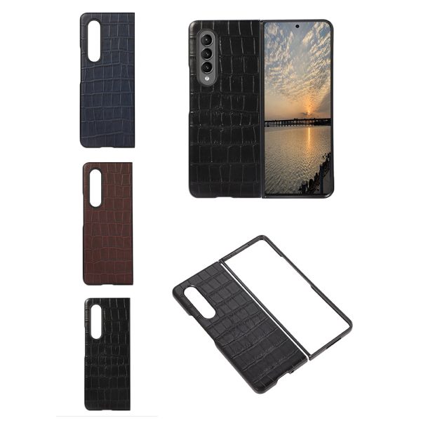 Crocodile Skin Genuine Leather + PC Hybrid Phone Back Case for Samsung Galaxy Z Fold3 5G Cheap