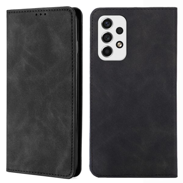 Anti-fingerprint Card Holder Design Full Protection Stand Skin-touch Feeling Leather Case Phone Shell for Samsung Galaxy A53 5G Online Hot Sale