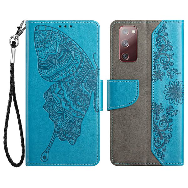 Wallet Stand Phone Case for Samsung Galaxy S20 FE 2022 S20 FE 4G FE 5G S20 Lite Scratch Resistant PU Leather Cover Butterfly Flower Imprinted Phone Protector Fashion