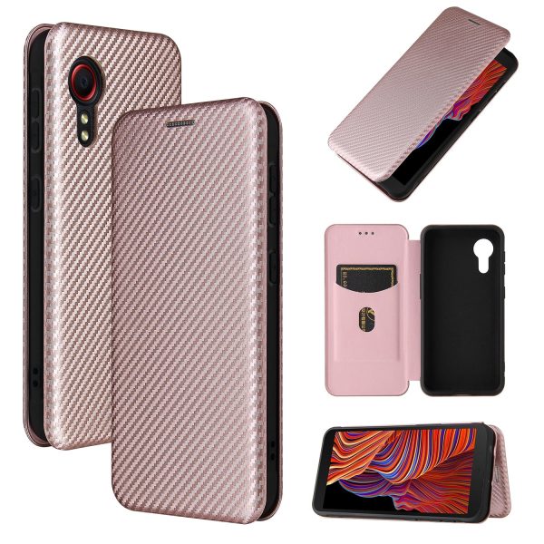 Anti-scratch Carbon Fiber Texture Auto-absorbed Leather Phone Case Stand for Samsung Galaxy Xcover 5 Online Hot Sale