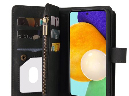 KT Multi-functional Series-2 Multiple Card Slots Hands-free Stand Mobile Phone Flip Cover for Samsung Galaxy A52s 5G A52 4G 5G, Skin-touch Feel Leather Case with Zipper Pocket Cheap