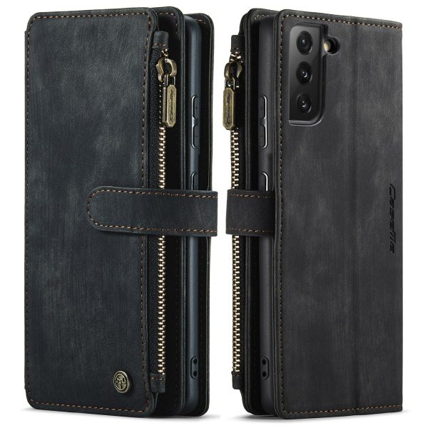 CASEME C30 Series Zipper Pocket Shockproof PU Leather Wallet Case Phone Cover with 10 Card Slots for Samsung Galaxy S21 4G 5G For Cheap