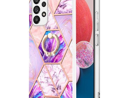 YB IMD Series-7 Marble Pattern TPU Case for Samsung Galaxy A13 4G, Anti-collision Ring Kickstand Phone Cover Electroplating IMD Protective Shell Discount