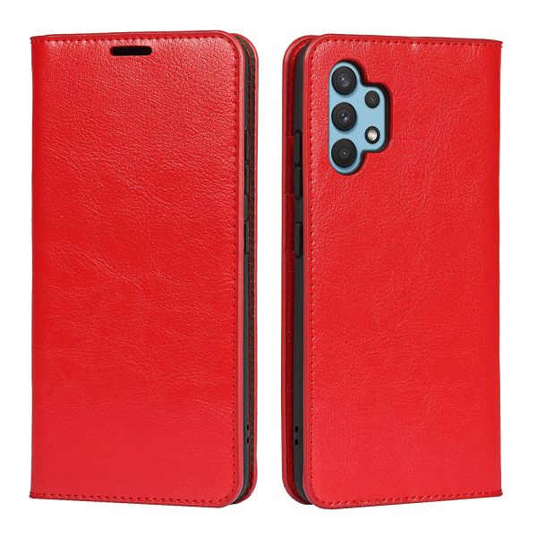 Crazy Horse Skin Genuine Leather Wallet Phone Case with Stand for Samsung Galaxy A32 4G Online now