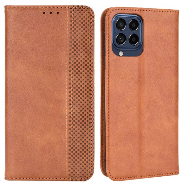 Auto-Absorbed Phone Cover for Samsung Galaxy M53 5G, Retro Surface Anti-Fall Wallet Stand Leather Mobile Phone Accessory Supply