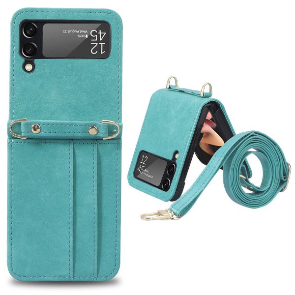 Card Slots Phone Cover for Samsung Galaxy Z Flip3 5G,  One-piece Design PU Leather + TPU Case with Long Lanyard For Cheap