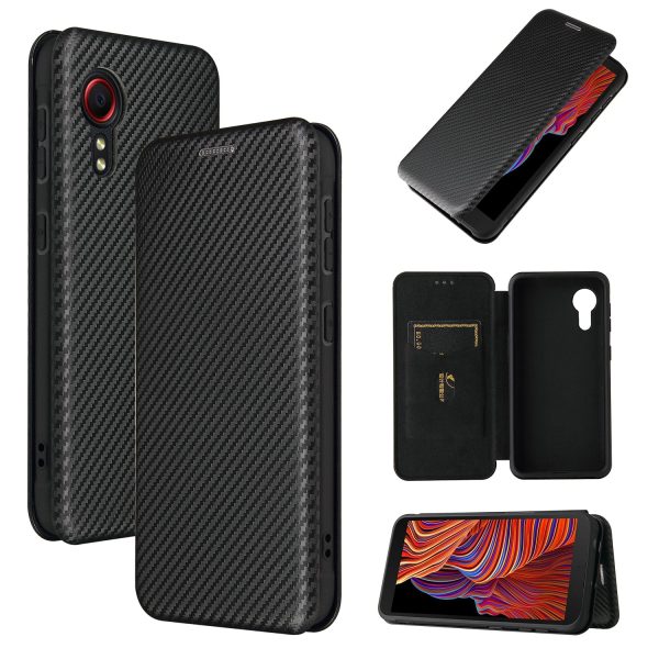 Anti-scratch Carbon Fiber Texture Auto-absorbed Leather Phone Case Stand for Samsung Galaxy Xcover 5 Online Hot Sale