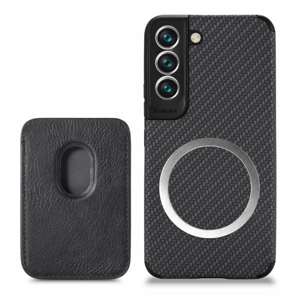 Shockproof Phone Case for Samsung Galaxy S22 5G Carbon Fiber Texture Protective Phone Cover with Detachable Magnetic Card Holder Cheap