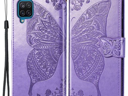 Big Butterfly Imprinting Leather Phone Shell for Samsung Galaxy M33 5G (Global Version), Full Coverage PU Leather Case with Stand Wallet + Handy Strap on Sale