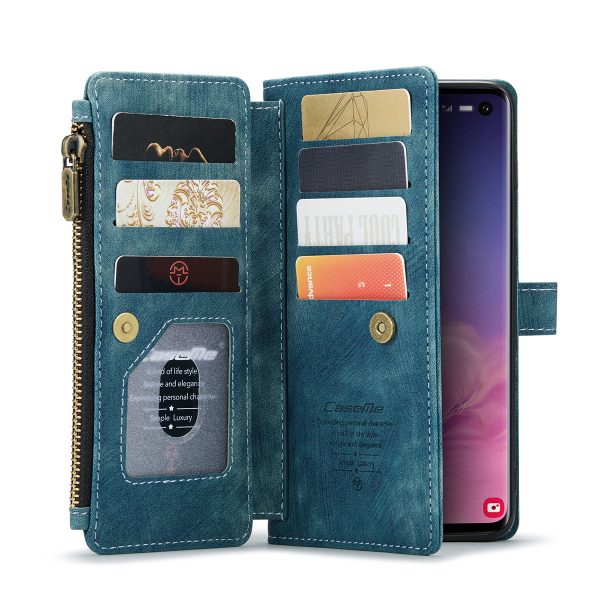 CASEME C30 Series Large Capacity 10 Card Slots Leather Phone Cover Wallet Shell with Zipper Pocket for Samsung Galaxy S10 4G Fashion