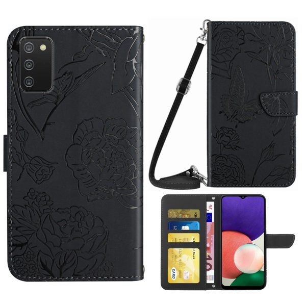 Cell Phone Cover for Samsung Galaxy A02s (164.2x75.9x9.1mm), Skin-touch PU Leather Pattern Imprinting Design Hands-free Stand Wallet Phone Case with Shoulder Strap Discount