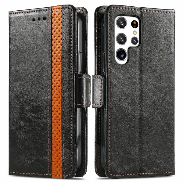 CASENEO 002 Series Business Style Anti-drop Splicing PU Leather RFID Blocking Wallet Stand Cover Case for Samsung Galaxy S22 Ultra 5G Sale