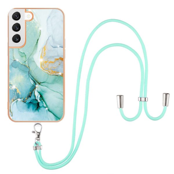 YB IMD Series-9 Soft TPU Phone Case for Samsung Galaxy S22 5G, Marble Pattern IMD Electroplating Ultra-thin Cover with Lanyard Hot on Sale