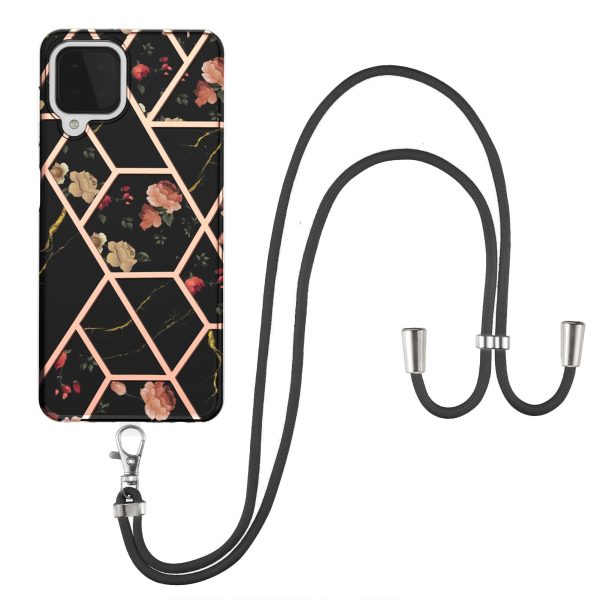 Anti-Scratch IMD IML Marble Flower Pattern Soft TPU Phone Case with Lanyard for Samsung Galaxy A22 4G (EU Version) Supply