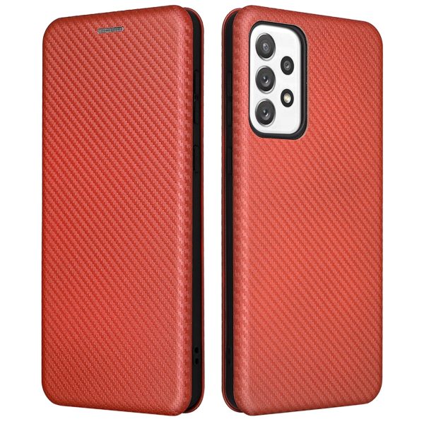 Carbon Fiber Texture Card Holder Phone Case Foldable Stand PU Leather Cover for Samsung Galaxy A73 5G For Cheap