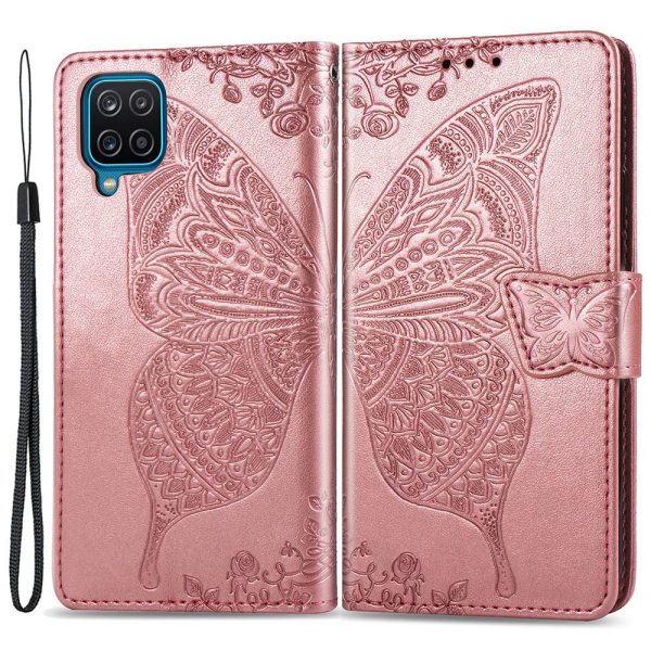 Big Butterfly Imprinting Leather Phone Shell for Samsung Galaxy M33 5G (Global Version), Full Coverage PU Leather Case with Stand Wallet + Handy Strap on Sale