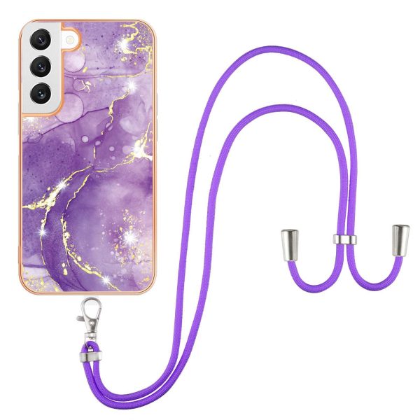 YB IMD Series-9 Soft TPU Phone Case for Samsung Galaxy S22 5G, Marble Pattern IMD Electroplating Ultra-thin Cover with Lanyard Hot on Sale