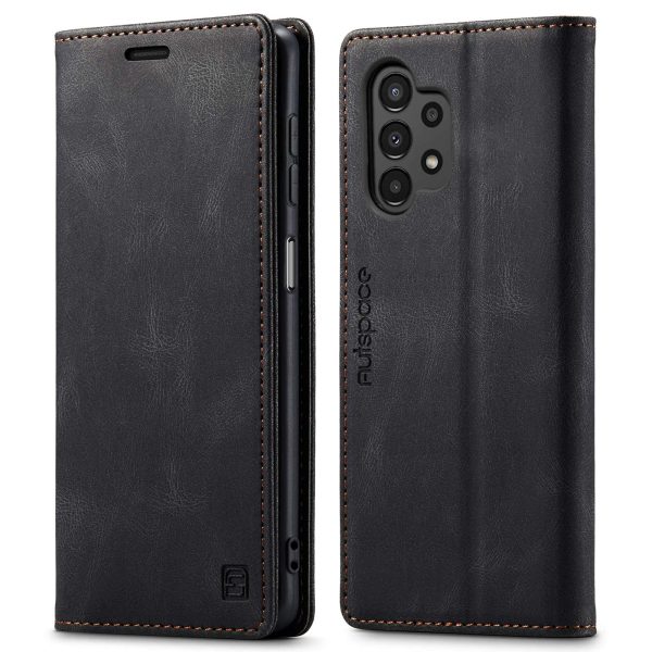 AUTSPACE A01 Series for Samsung Galaxy A13 4G Protective Shell, Shockproof RFID Blocking Magnetic Closure Vintage Frosted PU Leather Wallet Stand Flip Cover Sale