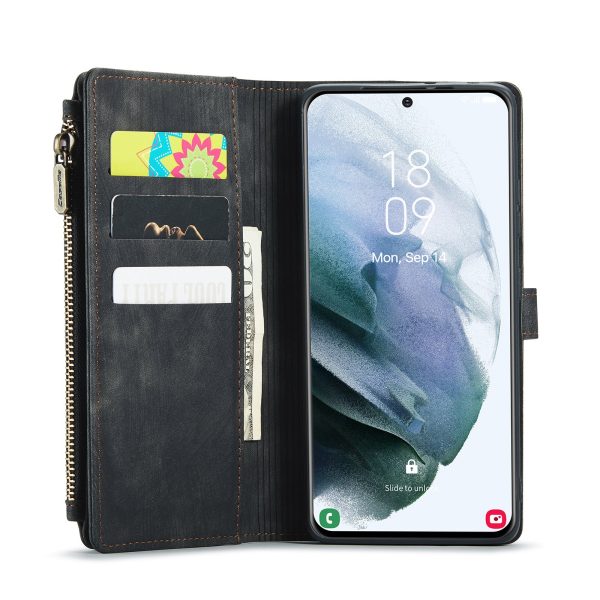 CASEME C30 Series for Samsung Galaxy S21+ 5G Zipper Pocket Wallet PU Leather Multiple Card Slots Stand Shockproof Phone Cover Online Sale