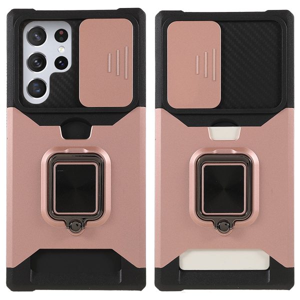 Camera Slider PC + TPU Phone Case Card Holder and Kickstand Design Scratch-resistant Drop-proof Phone Cover for Samsung Galaxy S22 Ultra 5G Supply