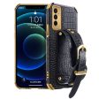 For Samsung Galaxy M23 5G F23 5G Shockproof Anti-fall Cellphone Cover 6D Electroplated Crocodile Texture Phone Case PU Leather Coated TPU Shell with Hand Strap Kickstand Sale