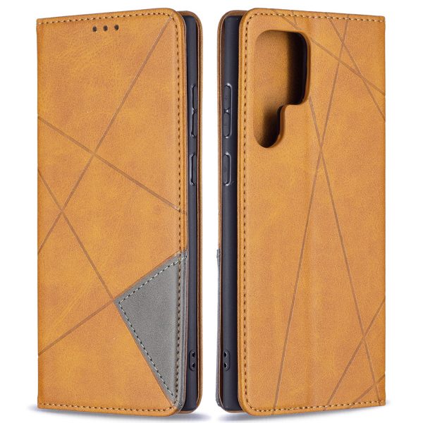 All-round Protection Rhombus-like Imprinted Magnetic Closure Card Slots Design Leather Phone Case with Stand for Samsung Galaxy S22 Ultra 5G For Cheap