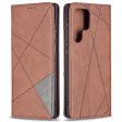 All-round Protection Rhombus-like Imprinted Magnetic Closure Card Slots Design Leather Phone Case with Stand for Samsung Galaxy S22 Ultra 5G For Cheap