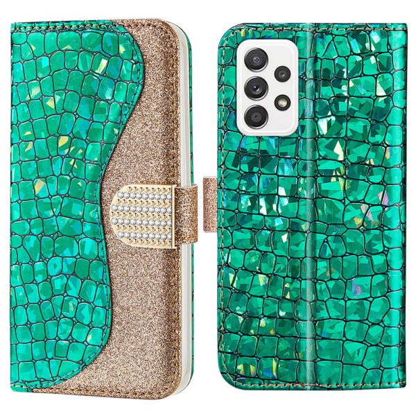 Anti-drop Splicing Crocodile Texture Glittery Powder Shockproof TPU+PU Leather Stand Wallet Case for Samsung Galaxy A53 5G Supply