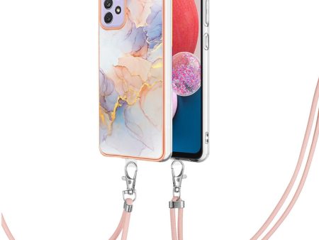 YB IMD Series-4 For Samsung Galaxy A13 4G Ultra-slim Wear-resistant IMD IML Electroplating Marble Flower Pattern Soft TPU Cell Phone Case with Lanyard For Cheap