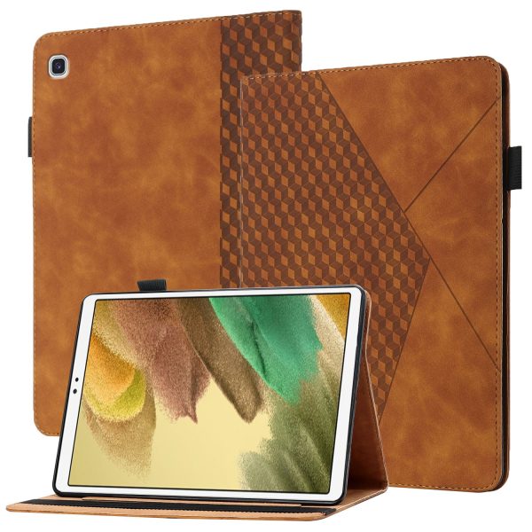 Card Slots Design Full Protective Skin-Touch PU Leather Tablet Protective Cover Case with Rhombus Imprinting and Anti-Slip Strap for Samsung Galaxy Tab A7 Lite 8.7-inch T220 T225 For Sale