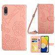 For Samsung Galaxy M02 A02 (EU Version) Shoulder Strap Skin-touch Feeling Phone Case Bag, Butterflies Flower Pattern Imprinting Hands-free Stand Wallet Phone Cover For Sale