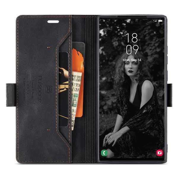 AUTSPACE A01 Series for Samsung Galaxy S22 Ultra 5G Magnetic Closure Shell, All-round Shockproof Retro Matte PU Leather Wallet Flip Stand Cover with RFID Blocking Discount