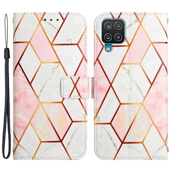 YB Pattern Printing Series-5 for Samsung Galaxy A12 Marble Pattern Printed PU Leather Magnetic Flip Cover Folding Stand Anti-collision Wallet Purse Case Sale