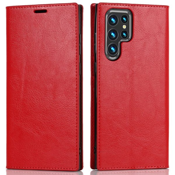 Crazy Horse Texture Genuine Leather + TPU Phone Case Cover with Stand Wallet for Samsung Galaxy S22 Ultra 5G Fashion