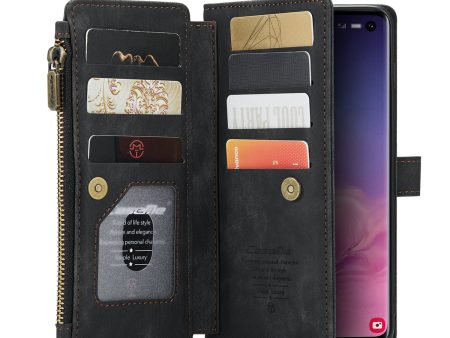 CASEME C30 Series Large Capacity 10 Card Slots Leather Phone Cover Wallet Shell with Zipper Pocket for Samsung Galaxy S10 4G Fashion