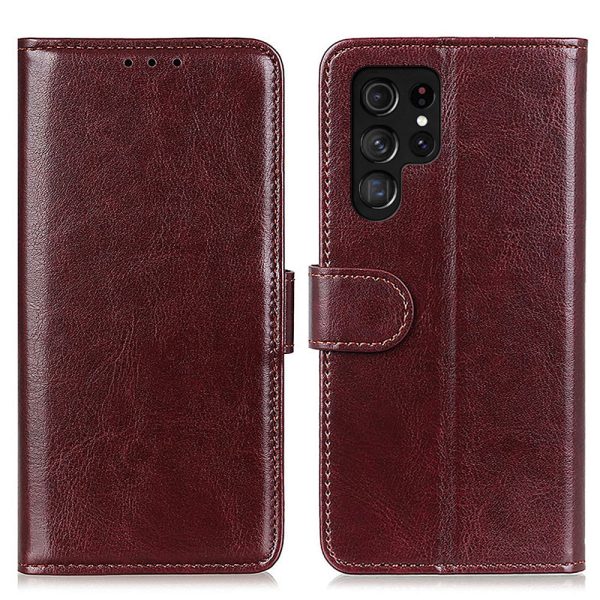 Crazy Horse Texture Folio Flip Wallet Case PU Leather Magnetic Closure Full Body Protection Stand Phone Cover for Samsung Galaxy S22 Ultra 5G Supply