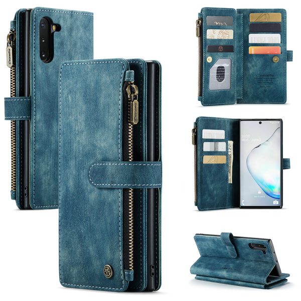 CASEME C30 Series for Samsung Galaxy Note 10 Supporting Stand Design Fall Proof PU Leather Phone Case Zipper Pocket Wallet Phone Cover Fashion