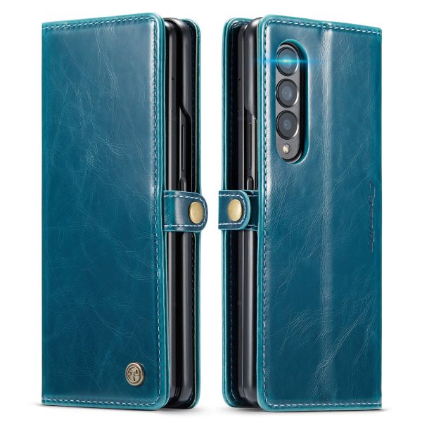 CASEME 003 Series Waxy Texture Magnetic Closure Wallet Leather Phone Stand Cover Case for Samsung Galaxy Z Fold3 5G Fashion