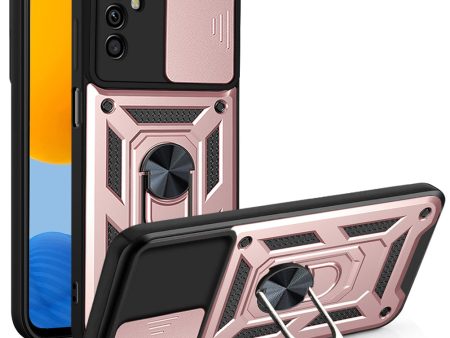 Well-protected Drop-proof Camera Slide Cover Ring Holder Kickstand Design PC + TPU Phone Cover Case for Samsung Galaxy M52 5G For Discount