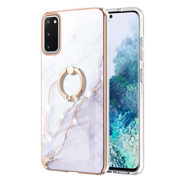 Anti-Drop Flexible TPU Cover Electroplating Frame IMD Marble Pattern IML Phone Case with Rotary Ring Kickstand for Samsung Galaxy S20 4G S20 5G For Discount