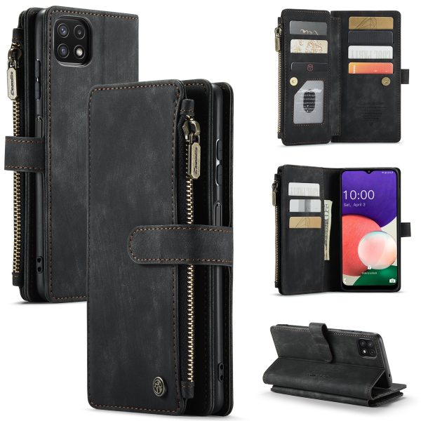 CASEME C30 Series for Samsung Galaxy A22 5G (EU Version) Supporting Stand Design Anti-collision PU Leather Phone Case Zipper Pocket Wallet Phone Cover Discount