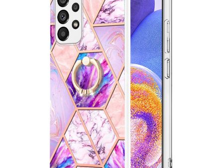 YB IMD Series-7 for Samsung Galaxy A23 4G (165.4 x 76.9 x 8.4mm) Ring Kickstand TPU Cover Electroplating Marble Pattern IMD Phone Case Protector Online Sale