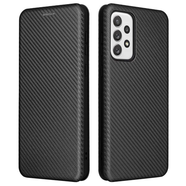 Carbon Fiber Texture Card Holder Phone Case Foldable Stand PU Leather Cover for Samsung Galaxy A73 5G For Cheap