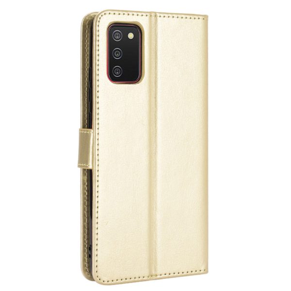 Crazy Horse Texture Leather Wallet Full Protective Phone Case Shell with Stand for Samsung Galaxy A03s (166.5 x 75.98 x 9.14mm)- Gold For Sale