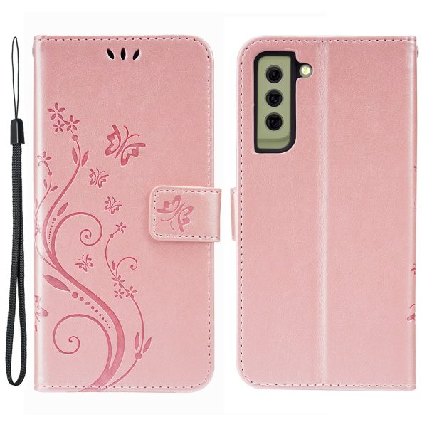 Butterflies and Flower Imprinted Leather Wallet Stand Design Case for Samsung Galaxy S21 FE Discount