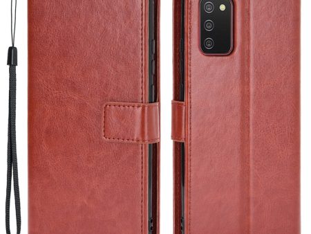 Crazy Horse Texture Leather Wallet Full Protective Phone Case Shell with Stand for Samsung Galaxy A03s (166.5 x 75.98 x 9.14mm)- Brown Sale