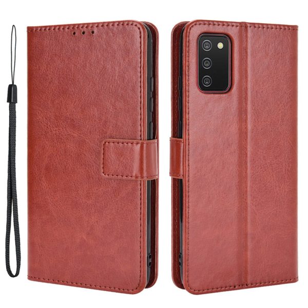 Crazy Horse Texture Leather Wallet Full Protective Phone Case Shell with Stand for Samsung Galaxy A03s (166.5 x 75.98 x 9.14mm)- Brown Sale