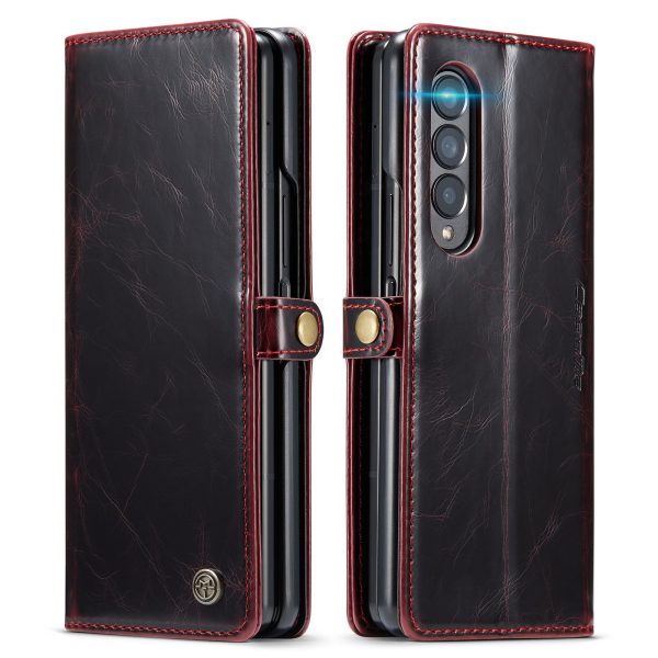 CASEME 003 Series Waxy Texture Magnetic Closure Wallet Leather Phone Stand Cover Case for Samsung Galaxy Z Fold3 5G Fashion